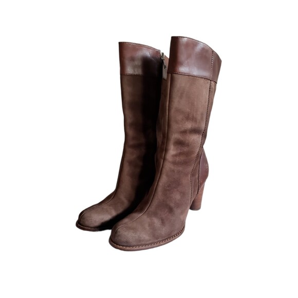 UGG Stella mid calf Leather Suede Brown Zip up Boots 5474 Women's Size 8.5 - Picture 2 of 10